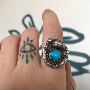 Vintage Horseshoe Feather Navajo Turquoise Ring